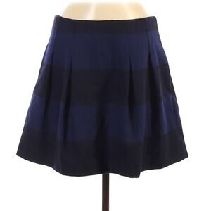 Madewell Blue Black Striped A-Line Pleated Wool Skirt 6 Mini Side Zip Academia